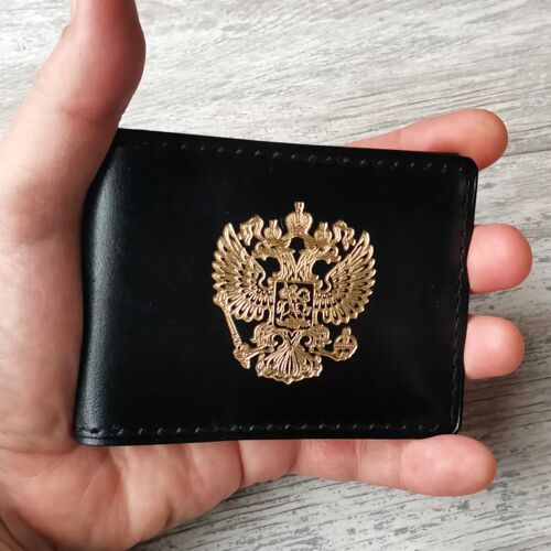 Обложка для удостоверения герб РФ цвет чёрный золото