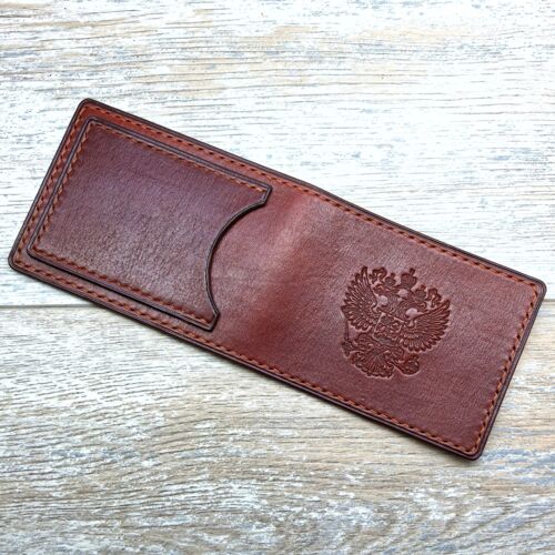 Обложка для удостоверения герб РФ цвет коньячный