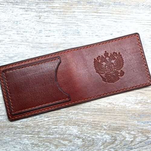 Обложка для удостоверения герб РФ цвет коньячный