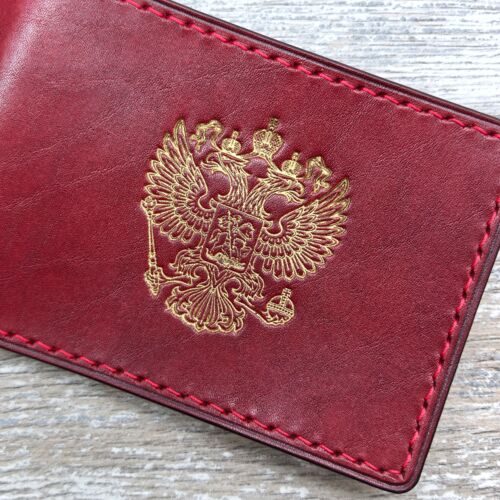 Обложка для удостоверения герб РФ цвет красный золото
